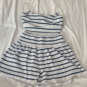 Striped Blue and White Matching Set